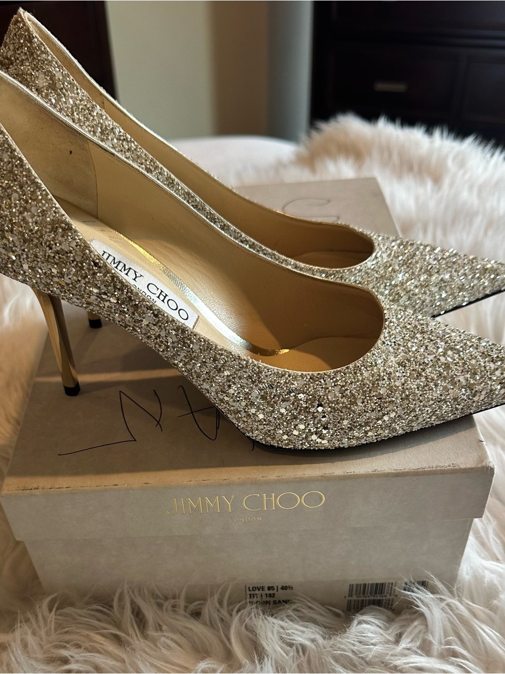 Jimmy Choo Sparkling Gold Pointed Toe Stilettos